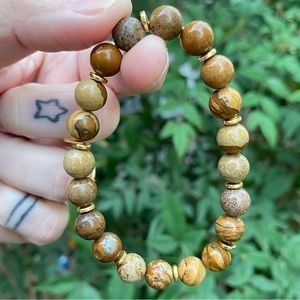 Jasper gemstone bracelet with brass accents